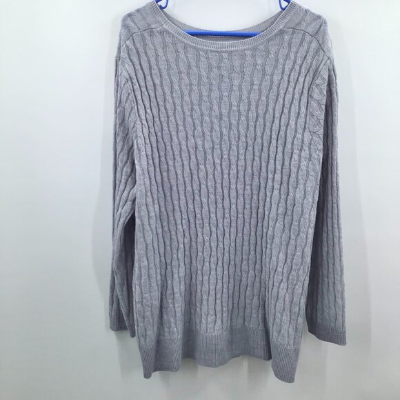Women's 2X Gray Cable Knit Sweater Lightweight Long Sleeve Round Wide Neckline - Picture 6 of 10